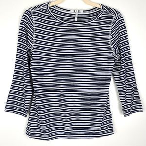 Three Dots Striped 3/4 Sleeve Top